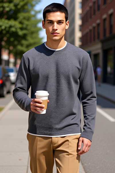 BENERLY Men's Crew Neck Standard Sleeve Regular Fit Textured Sweatshirt Funct...