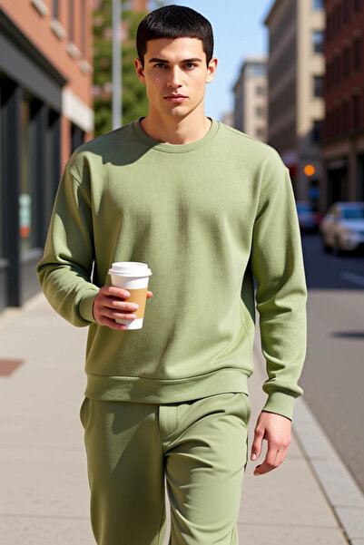 BENERLY Men's Crew Neck Standard Sleeve Oversized Waffle Woven Sweatshirt Fun...