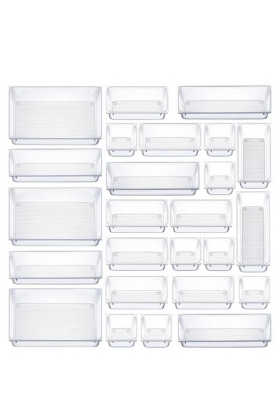 Other 25 قطعة من منظمات الأدراج متعددة الاستخدام للمطبخ والتسريحة والمكياج وغ...