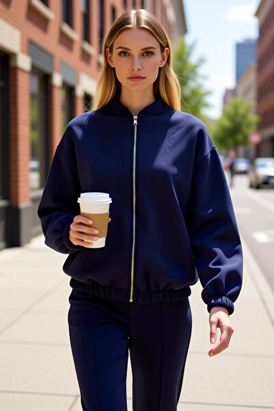 BENERLY Hanorac tricotat gros, supradimensionat, cu fermoar, cu mâneci scurte...