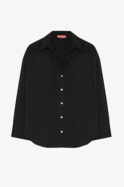 Quzu Cămașă neagră pentru femei cu mânecă lungă GML00787