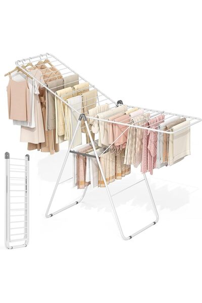 Arabest رف تجفيف الملابس القابل للطي، قابل لتعديل الارتفاع، 28 قضيبًا، أبيض
