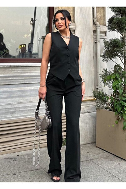 OEMN Women's 2-Piece Suit Set: Vest with Lapel and Wide Pants - CHD1