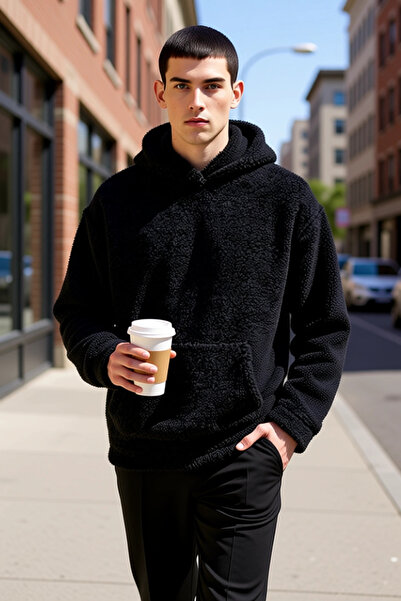 BENERLY Hanorac pentru bărbați, cu glugă, cu mânecă lungă, tricotat, din flee...