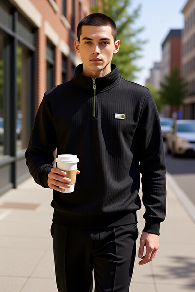 BENERLY سترة رياضية للرجال ياقة مرتفعة متوسطة الطول ذات أكمام قياسية ونمط عاد...