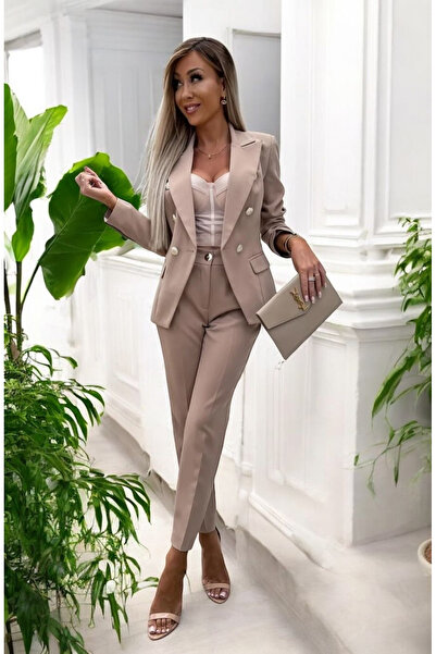 OEMN Compleu elegant dama sacou cambrat si pantaloni conici cu nasturi aurii – mai multe culori