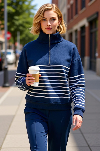 BENERLY Hanorac tricotat gros, cu guler înalt, mâneci scurte, cu fermoar, cu ...