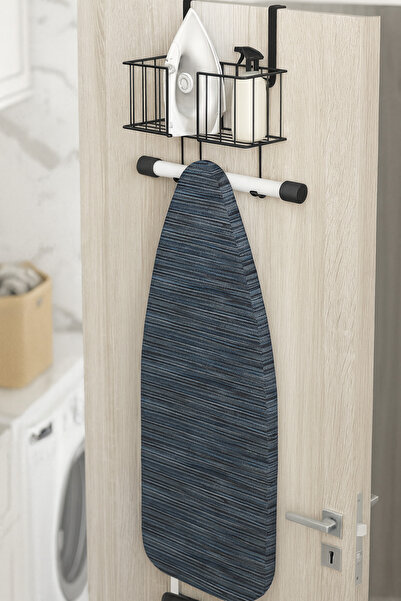 ozbience Pratik Kapı Arkası Ütü Masası Askısı, Siyah Vidasız Duvar ve Dolap O...