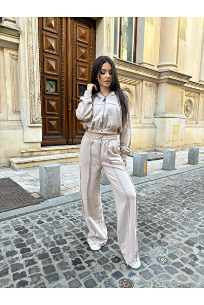 OEMN Women's Cotton Tracksuit - 2 Piece Set: Flared Pants and Hoodie