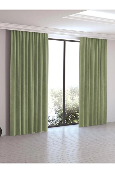 SHY TEKSTİL Luxury First-Class Elegance Home Daily Series Water Green Color Honeycomb Velvet Textured Island Backdrop Curtain