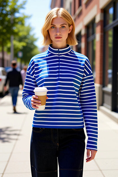 BENERLY Women's Mock Neck Low Armhole Striped Slim Knitted Wide Fit Sweatshir...