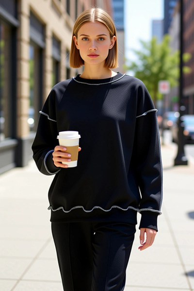 BENERLY Ženska okrugla kragna majica sa niskim rukavima Oversize kroj sa kari...