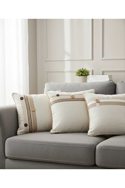 Joy Home Classic decorative cushion set with filling, decorated with wooden buttons and elegant burlap ribbons.