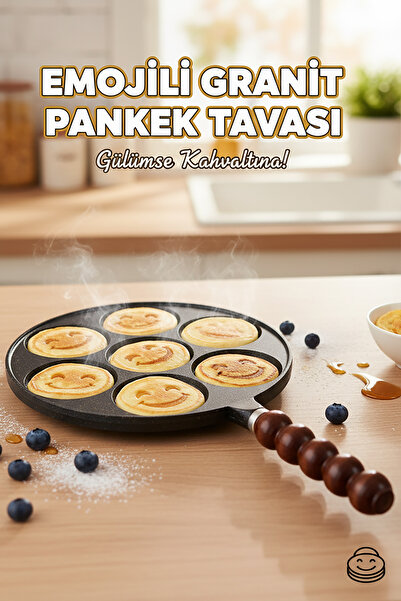 TOGO Emoji Granit Pankek Tava 26 Cm Döküm Granit