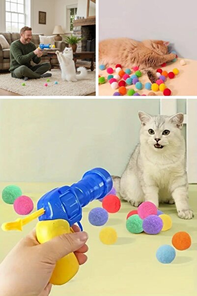 Buffer ® 20 Adet Renkli Peluş Toplu Kedi Oyun Tabancası – Kedi Egzersiz ve Oyun Aracı