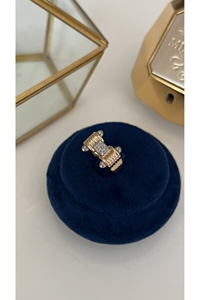 SU PERİSİ TAKI BİJUTERİ خاتم ذهبي قابل للتعديل مع حجر الزركون في الوسط وتفاصيل ملولبة