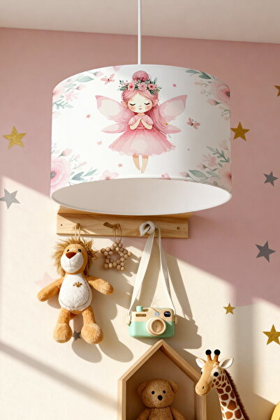 EVPANYA Pembe Kelebekli Peri Kızı Desenli Çocuk Odası Avize