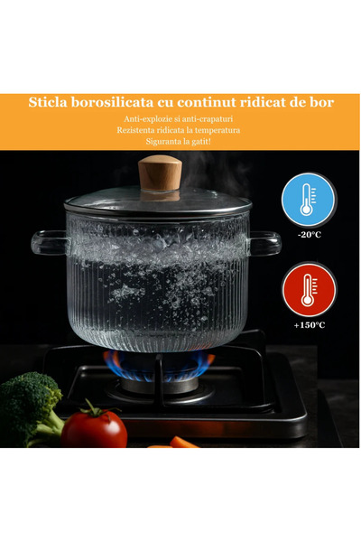 Nobrand Glass pot for gas stove, 3.5 l, with lid, handles, heat resistant