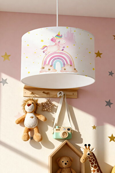 EVPANYA Gökkuşağında Uçan Unicorn Desenli Çocuk Odası Avize