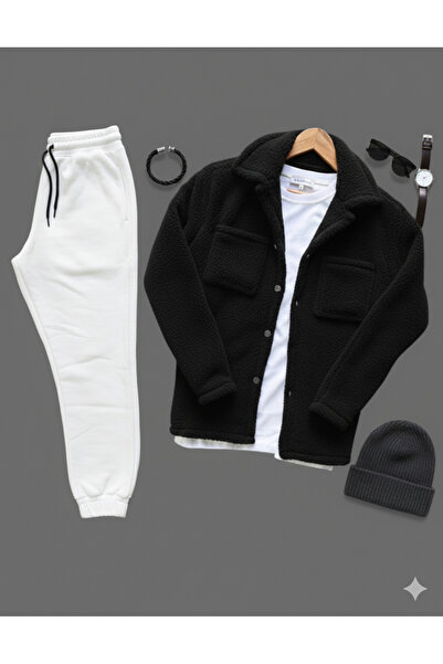 NİCE New Season Men's Set Bottom Top Plush Shirt- Sweatpants Long Sleeve Bottom Top Set