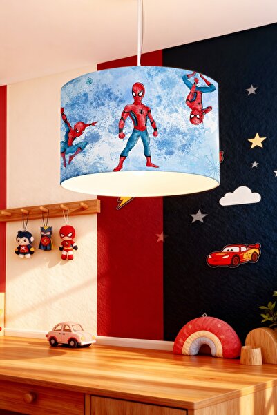 EVPANYA Üçlü Mavi Örümcek Adam Desenli Çocuk Odası Avize