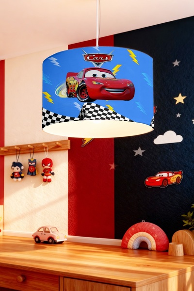 EVPANYA Yarışçı Mavi Mcqueen Desenli Çocuk Odası Avize