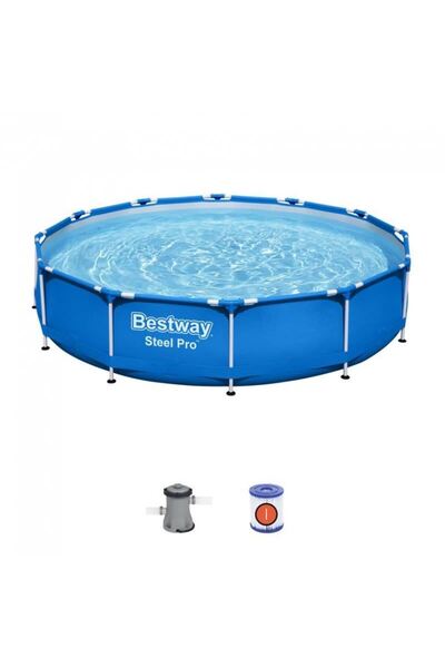 BESTWAY Piscina structura metalica, rotunda, cu pompa filtrare, albastru, 366x76 cm, Steel Pro