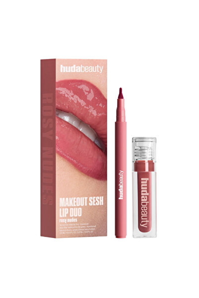 Huda Beauty Makeout Sesh Lip Duo Rosy Nudes Dudak Makyaj Seti Rosewood+Bombshell Elsbeauty