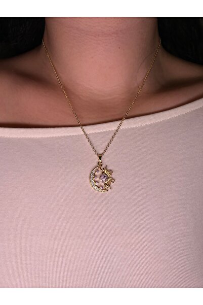 Fiamoss Altın Kaplama Ay Güneş Kolye