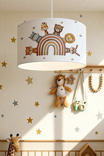 EVPANYA Kahveli Gökkuşağı Safari Desenli Çocuk Odası Avize