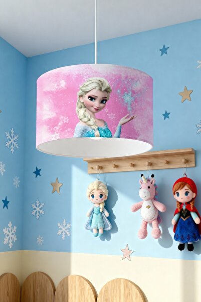 EVPANYA Kar Kristallı Pembe Elsa Desenli Çocuk Odası Avize