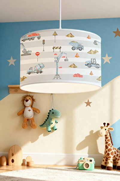 EVPANYA Mavi İnşaat Araçları Desenli Çocuk Odası Avize