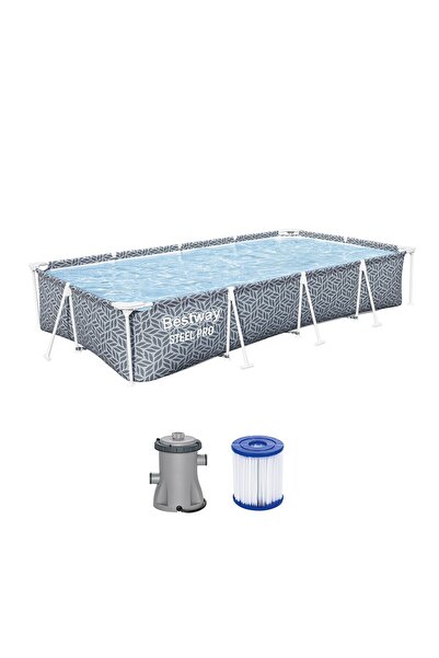 BESTWAY Piscina structura metalica, dreptunghiulara, cu filtru si pompa, gri, 366x201x66 cm, Power S