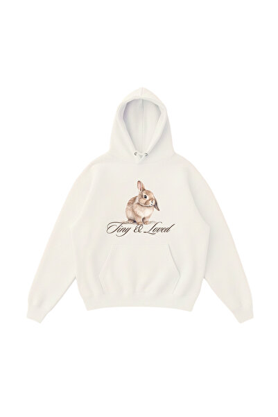 WHITE OF CREATIVE Tavşan Baskılı Oversize Hoodie 3 İplik Kapüşonlu Sweatshirt