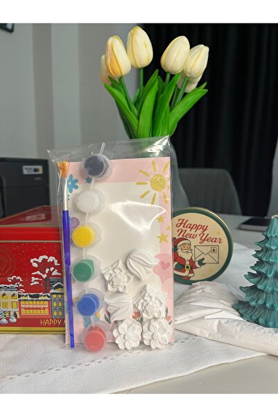 obelleatelier Çicek Temalı Çocuk Taş Boyama Seti 6 Figür – Fırça, Boya ve Figürlü Eğlenceli Aktivite Seti