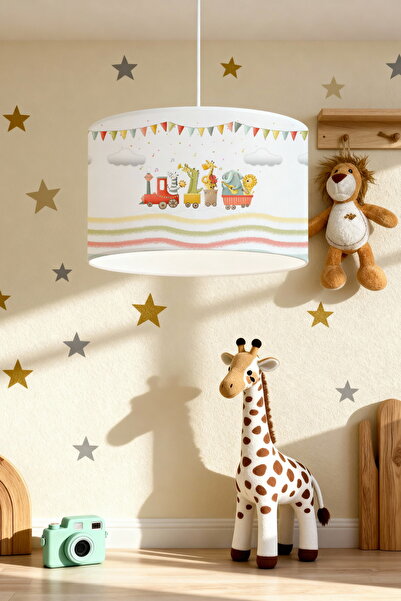 EVPANYA Müzikli Safari Treni Desenli Çocuk Odası Avize