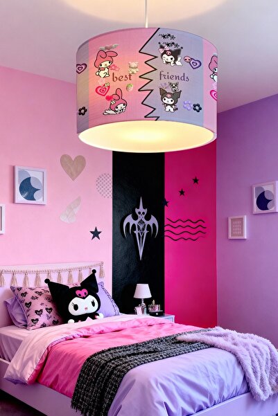 EVPANYA En İyi Arkadaşlar Kuromi ve My Melody Desenli Çocuk Odası Avize