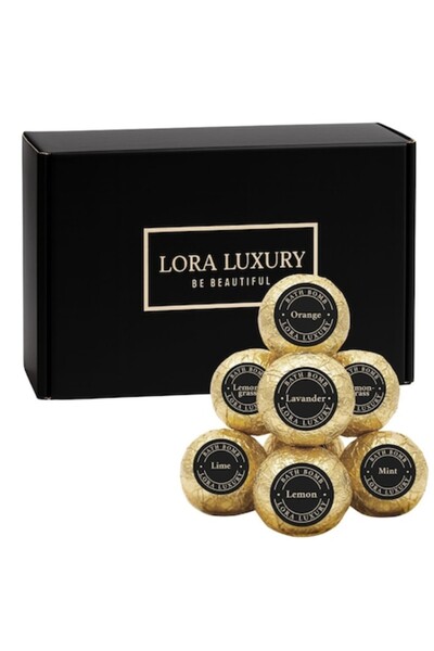 LORA LUXURY Set de 12 bombe de baie, unt de shea, unt de cacao, ulei esențial