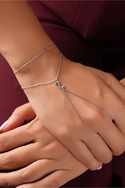 SUNSHINE 925 Ayar Rodyum Kaplamalı Beyaz Taşlı "L" Harfi Gümüş Şahmeran