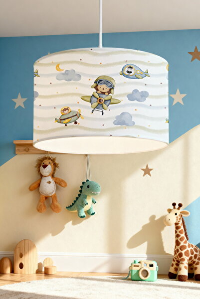 EVPANYA Çizgili Pilot Hayvanlar Desenli Çocuk Odası Avize