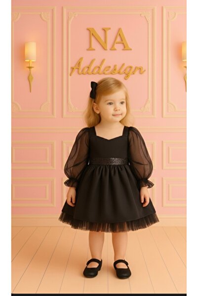 NA ADDESIGN Rochie personalizată din satin pentru fetiță cu mâneci din tul – ...