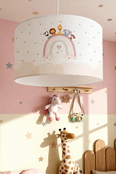 EVPANYA Pembe Kalpli Gökkuşağı Safari Desenli Çocuk Odası Avize