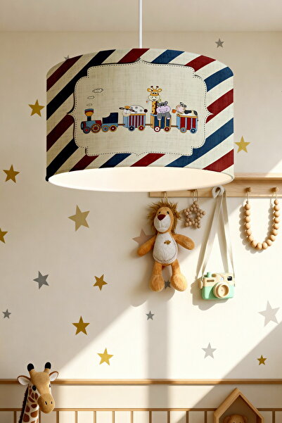 EVPANYA Kırmızı Mavi Çizgide Yolculuk Desenli Çocuk Odası Avize