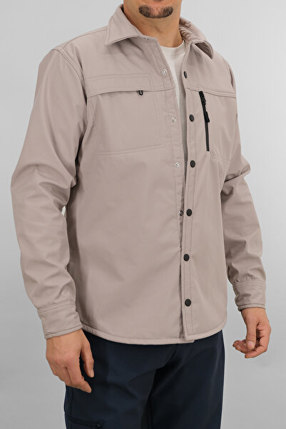 Souris Men's Stone Color Slimfit Slim Fit Softshell Shirt