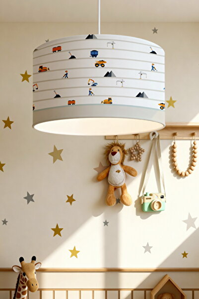 EVPANYA İnşaat Araçları Desenli Çocuk Odası Avize