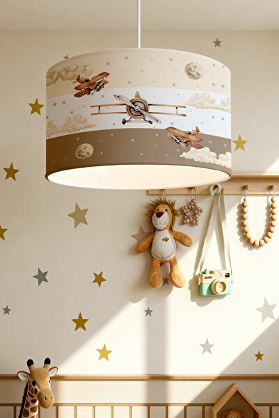 EVPANYA Şeritli Uçaklar Desenli Çocuk Odası Avize