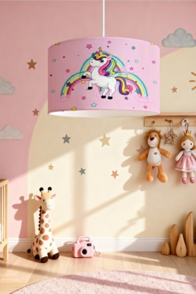 EVPANYA Pembe Unicorn Desenli Çocuk Odası Avize