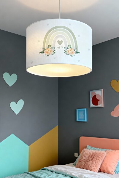 EVPANYA Kalpli Çiçekli Gökkuşağı Desenli Çocuk Odası Avize