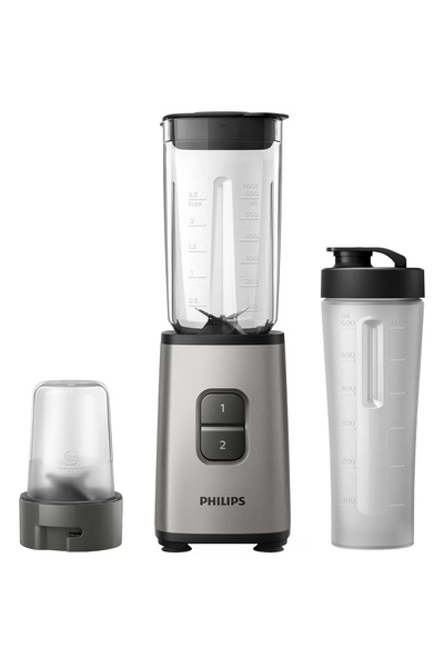 Philips Mini blender HR2604/80, 350 W, 1 L, 2 viteze, recipient on-the-go, Gri/Negru