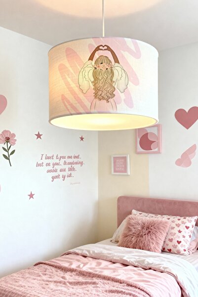 EVPANYA Pembe Gül Tokalı Genç Kız Desenli Çocuk Odası Avize